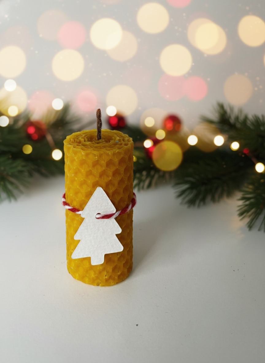Vela color Natural con adorno navideño