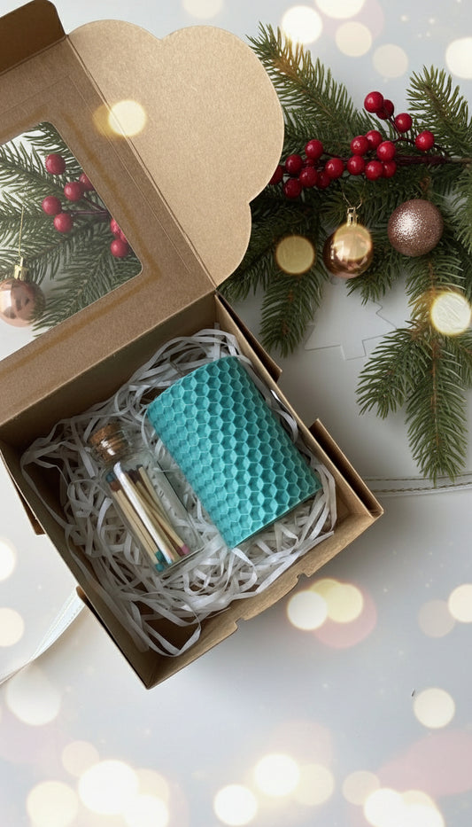 Pack Navideño – Vela de Cera de Abeja + Cerillas de Colores