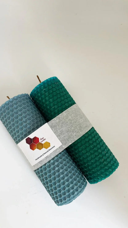 Denim and Emerald colored candle pack